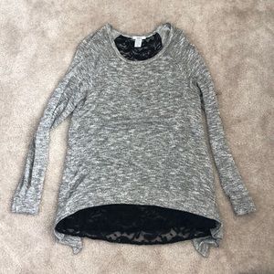 barIII gray and shimmer black lace sweater